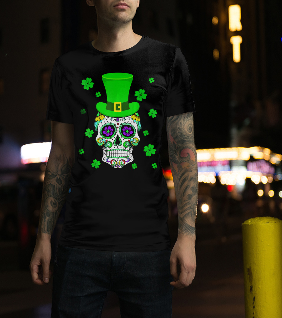 Leprechaun Sugar Skull Shamrock St Patrick's Day T-Shirt