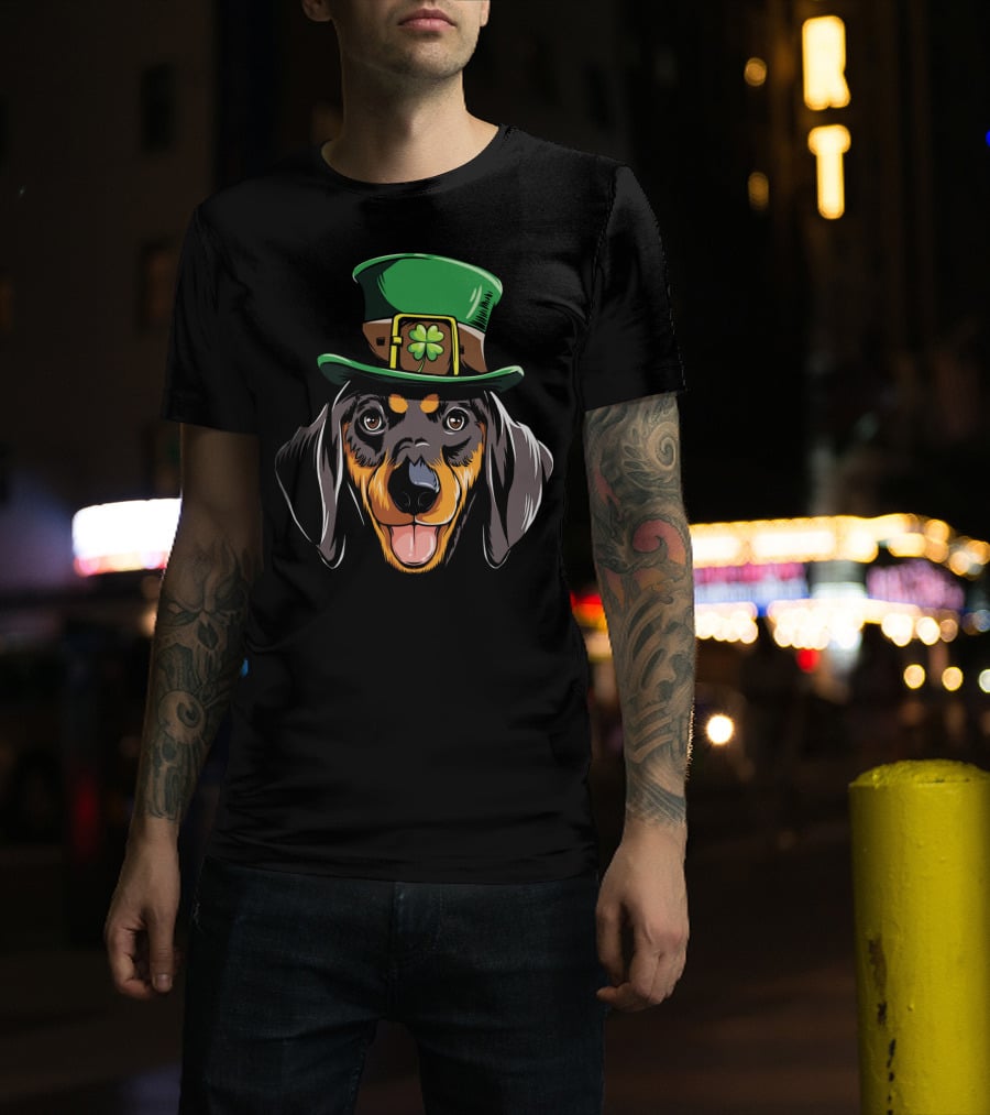 Dachshund Leprechaun St Patricks Hat Shamrock T-Shirt