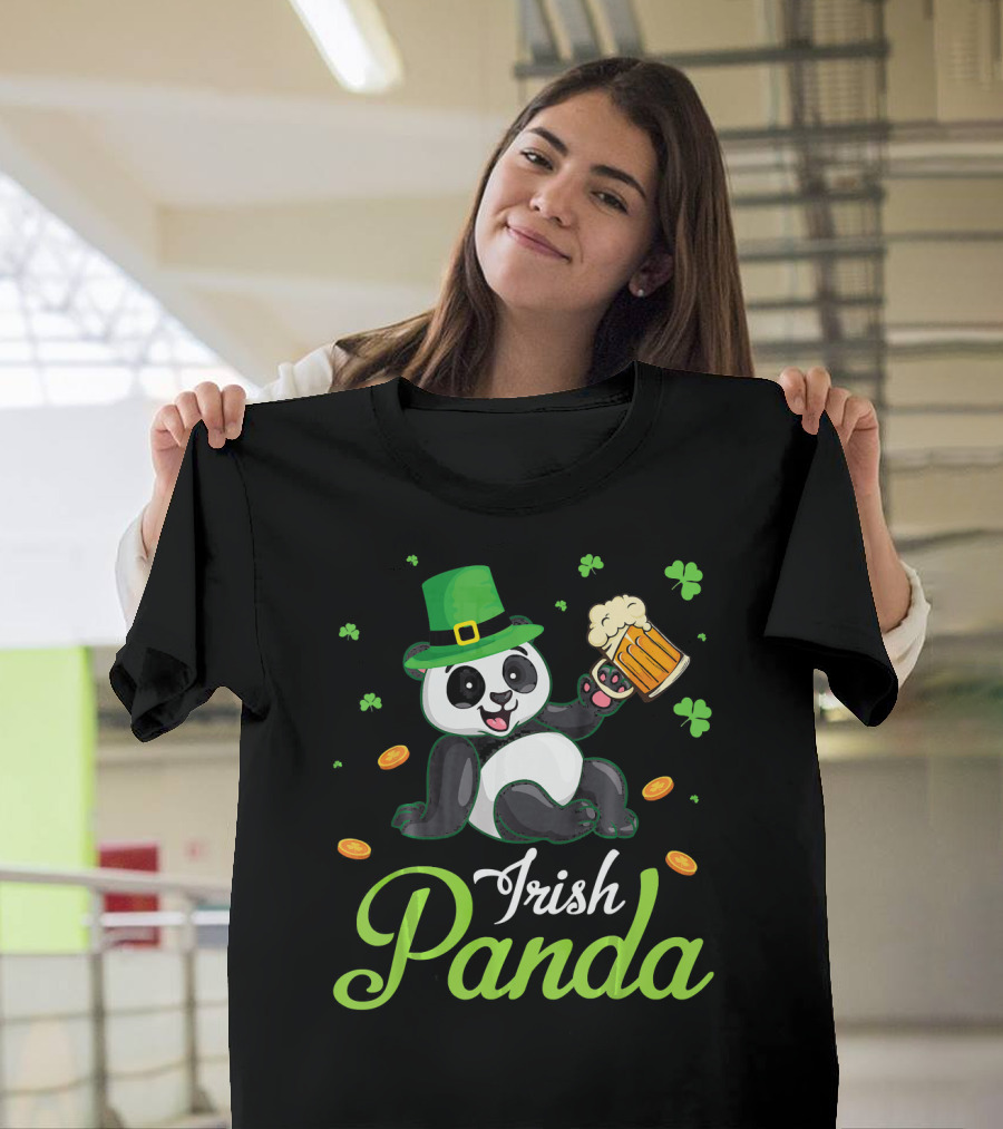 Irish Panda Leprechaun Drinking Shamrocks Go T-Shirt