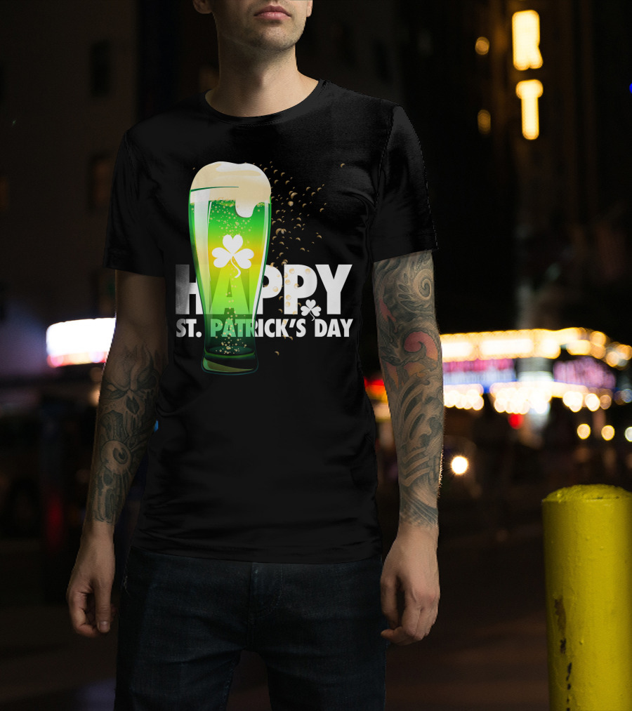 Happy St. Patrick's Day Irish Green Beer With Shamrock Bubbles T-Shirt