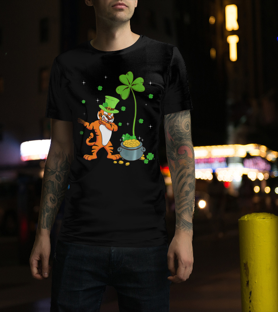 Shamrock Leprechaun Tiger St Patricks Gold Pot T-Shirt
