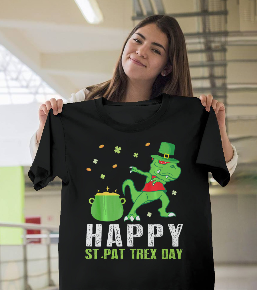 Hap St. Pat T-Rex Day Dinosaur Leprechaun Dab Spot Of Gold T-Shirt