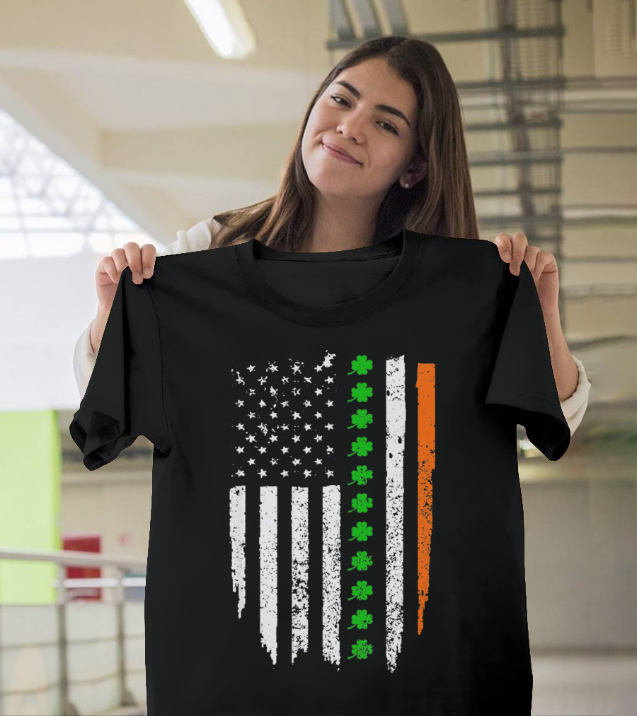 Retro Vintage Irish American Flag with Shamrocks T-Shirt