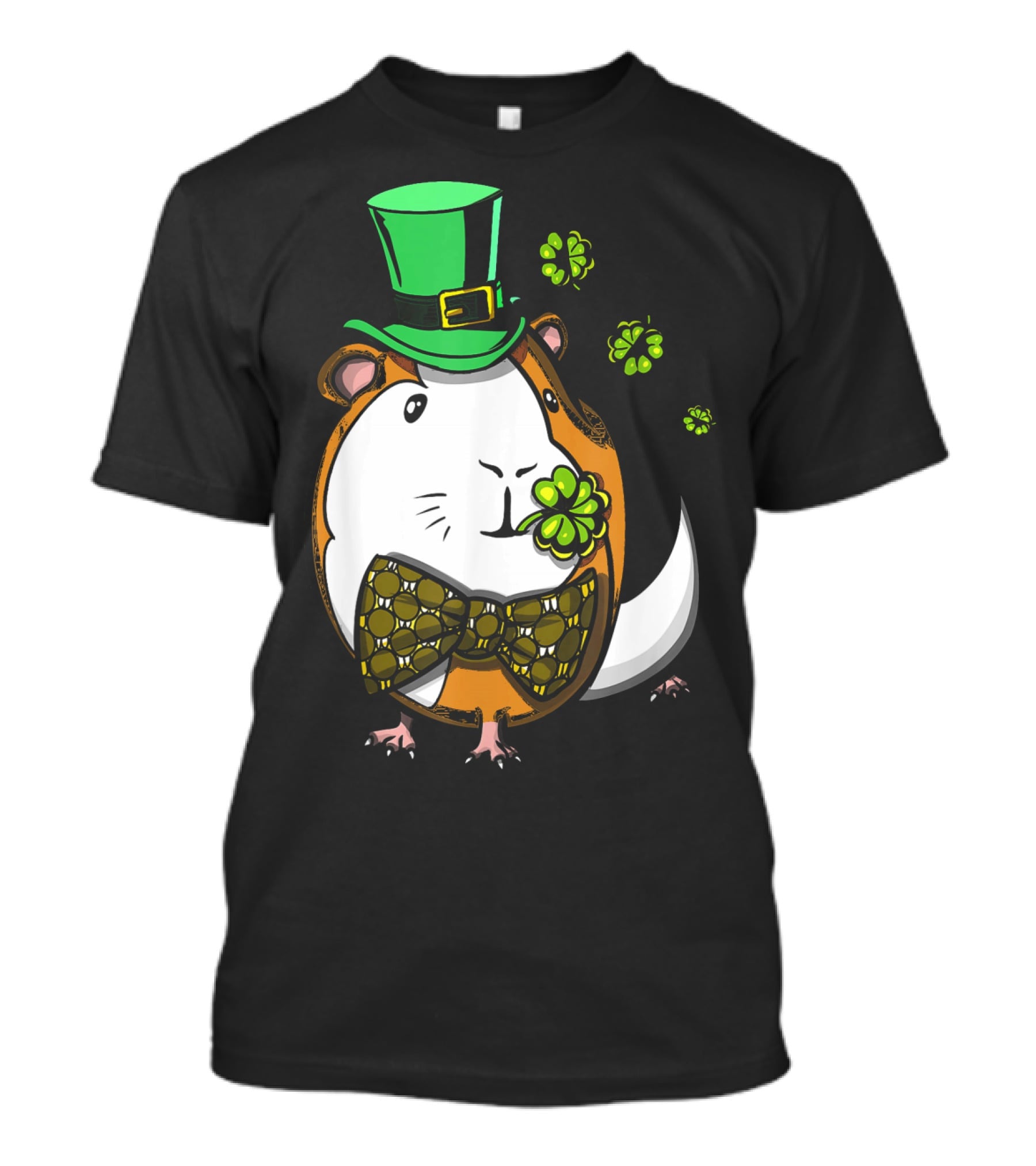 Leprechaun Guinea Pig St Patricks Irish Clover Bow Tie Green Hat T-Shirt