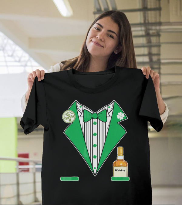 Kiss Me I'm Irish St. Patrick's Day Tuxedo With Whiskey Bottle And Shamrock T-Shirt