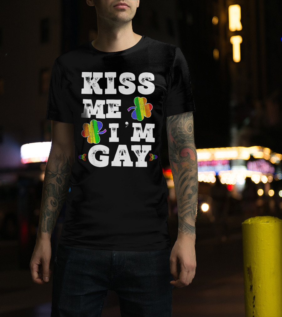 Kiss Me I'm Gay Rainbow Shamrock St. Patrick's Day T-Shirt