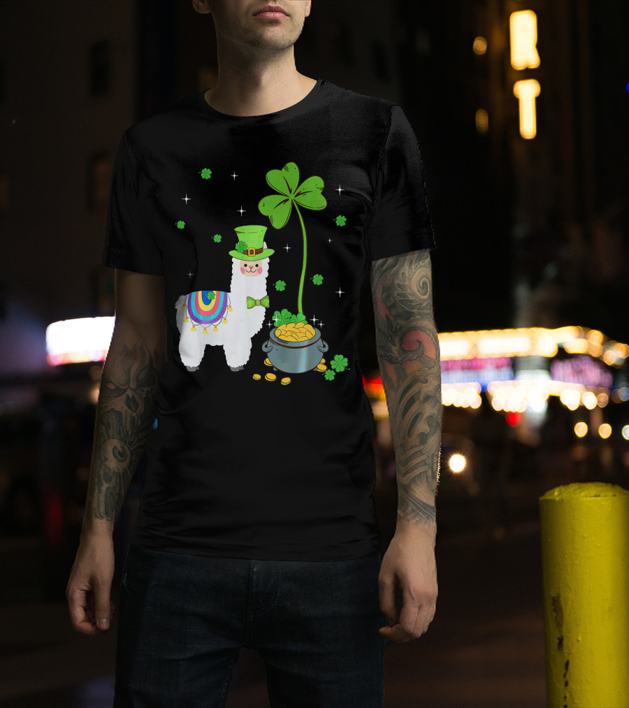 Shamrock Llama Leprechaun Pot Of Gold St Patricks T-Shirt