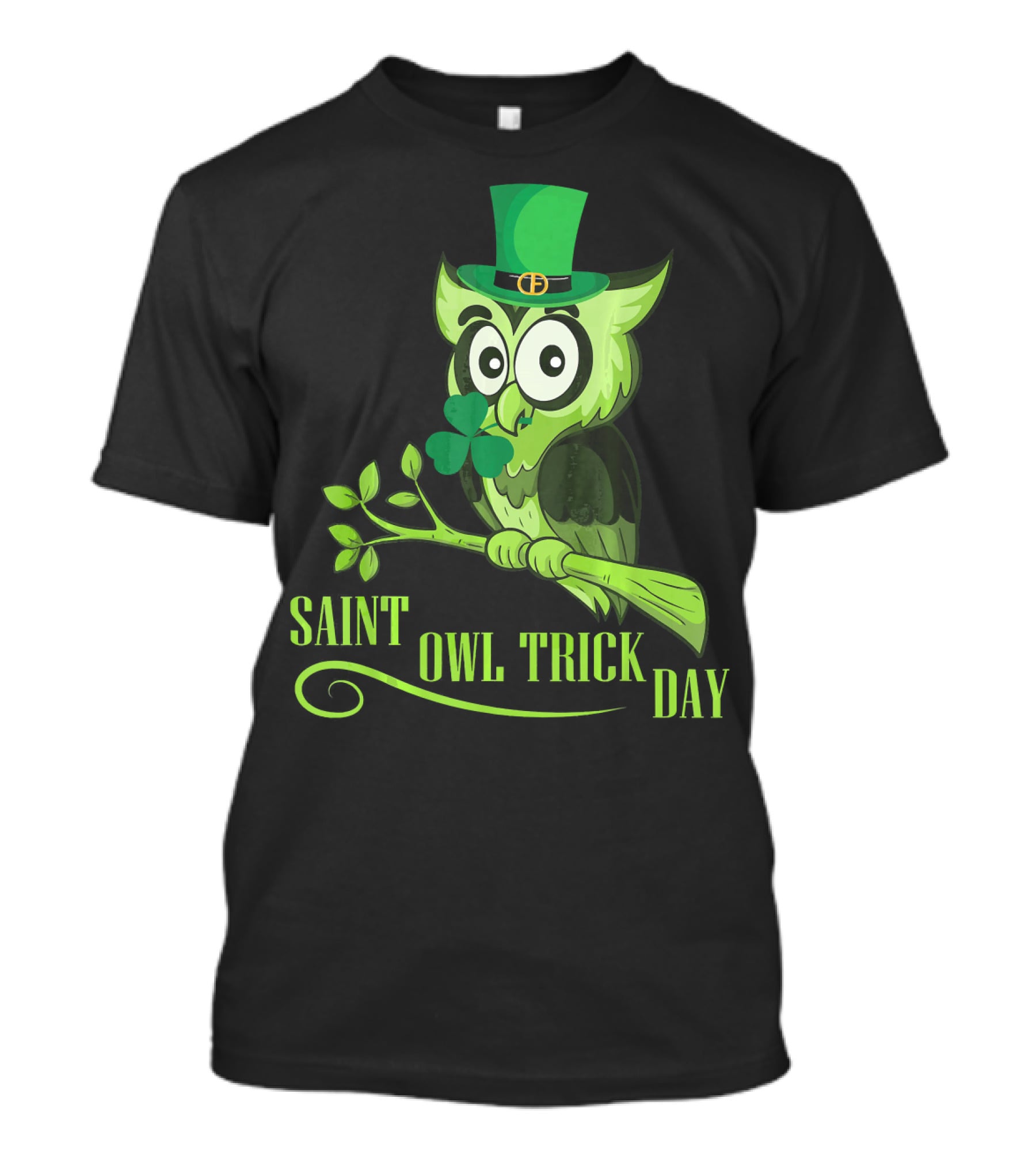 Saint Owl Trick Day Owl With Leprechaun Costume And Shamrock On Tree T-Shirt