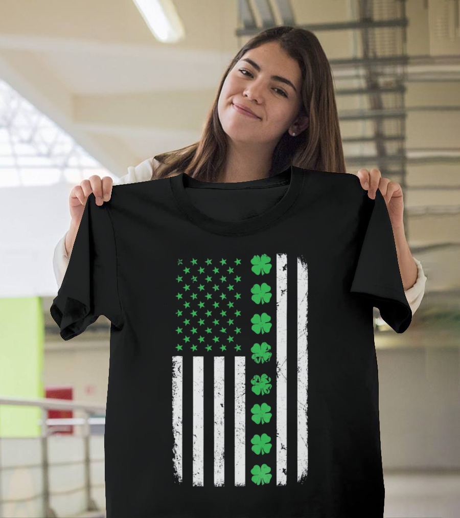 St Patricks Day Irish American Flag Clover T-Shirt
