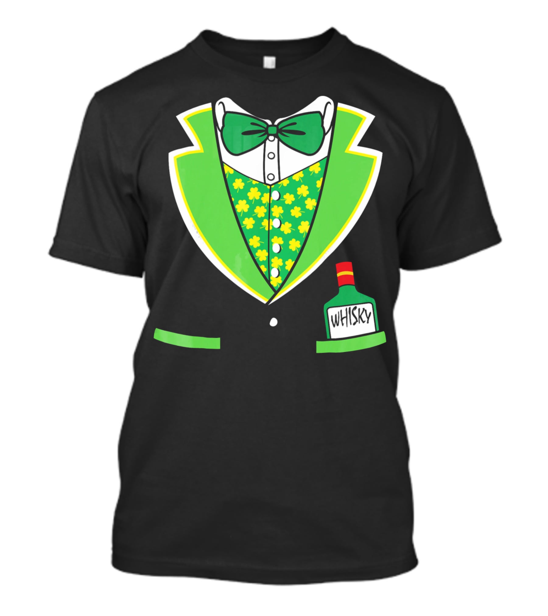 St Patricks Day Tuxedo Costume With Shamrock Vest And Whisky Flask T-Shirt