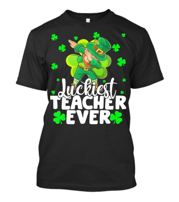 Luckiest Teacher Ever Leprechaun Dabbing With Shamrocks T-Shirt
