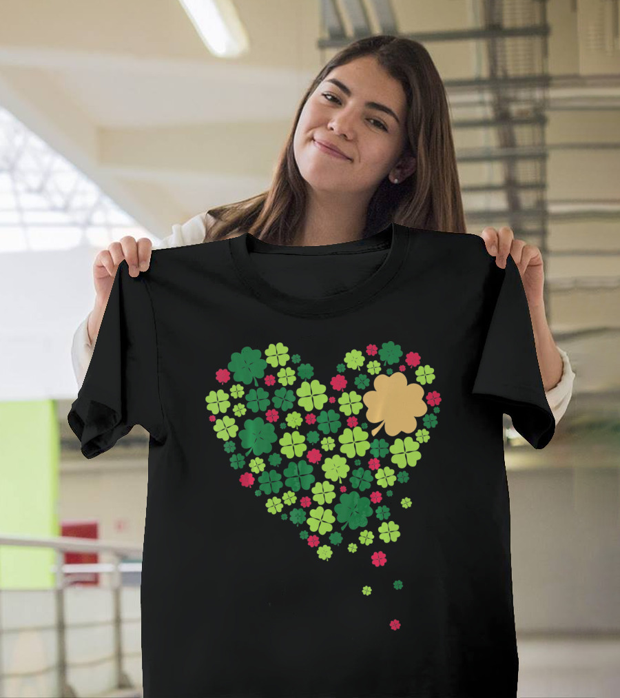 Cute Heart Of Four Leaf Clovers St Patrick's Day Lucky T-Shirt
