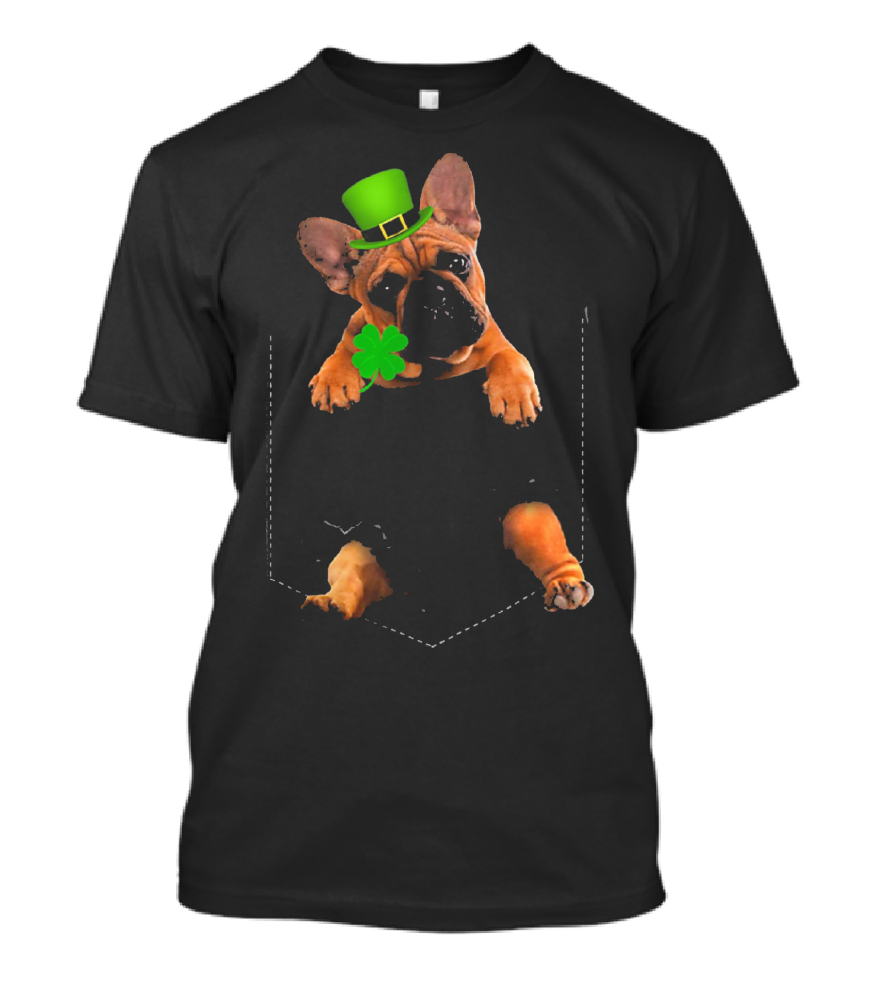 French Bulldog With Shamrock And Leprechaun Hat For St Patricks Day T-Shirt