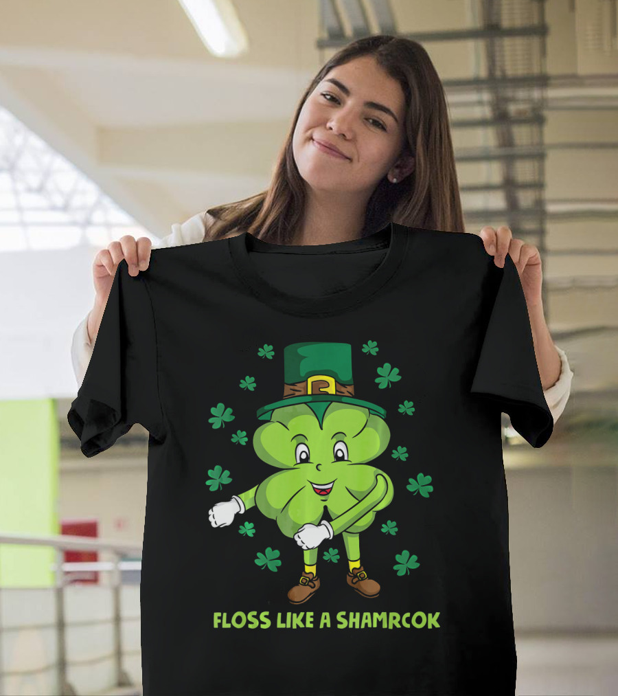 Floss Like A Shamrock St Patricks Dance Shamrock Character T-Shirt