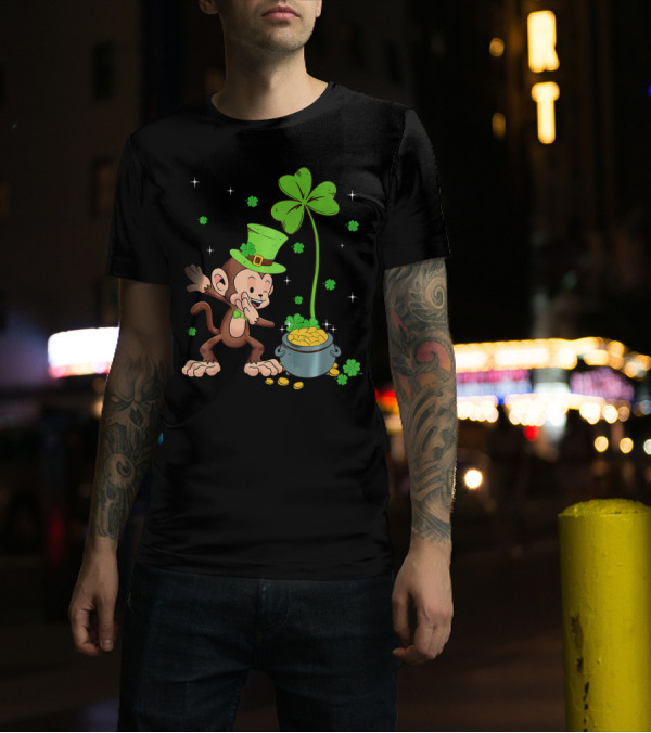 Shamrock Leprechaun Monkey With Pot Of Gold St Patricks T-Shirt