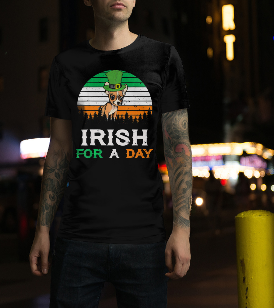 Irish For A Day Retro Vintage Chihuahua St. Patrick's Hat T-Shirt