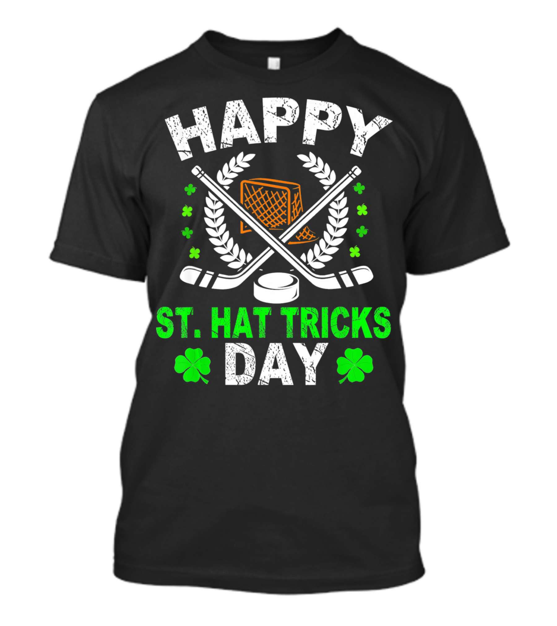 Happy St. Hat Tricks Day Hockey St. Patrick's Day Shamrocks And Sticks T-Shirt