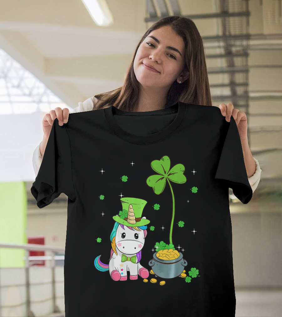 Shamrock Leprechaun Unicorn St Patricks Pot of Gold T-Shirt