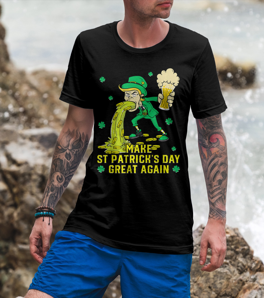 Make St Patrick's Day Great Again Leprechaun With Beer And Gold Coins T-Shirt
