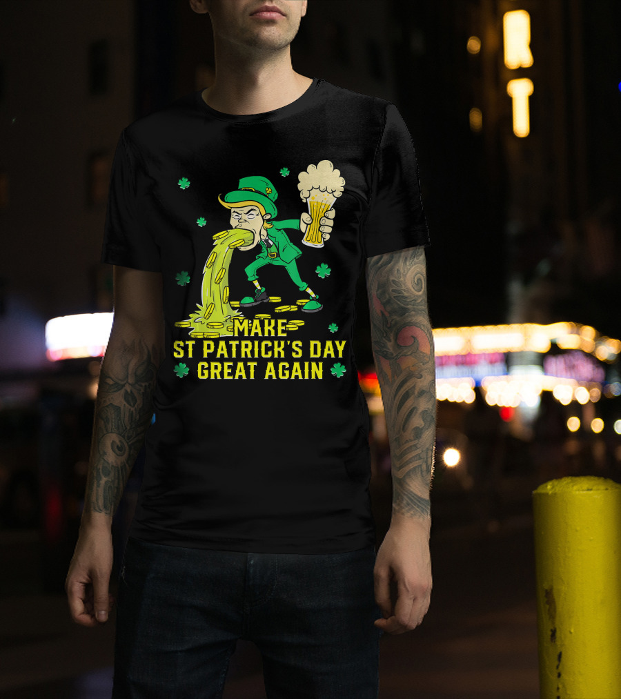 Make St Patrick's Day Great Again Leprechaun With Beer And Gold Coins T-Shirt