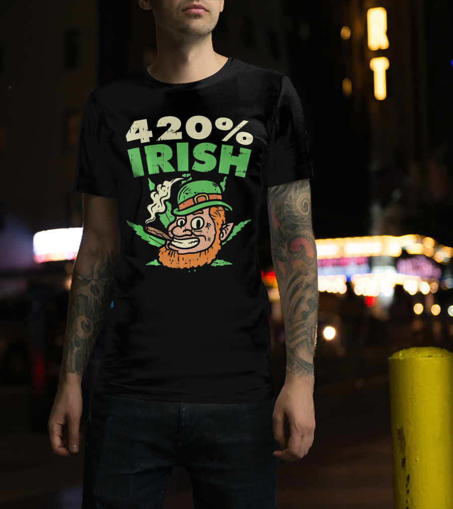 Funny St Patricks Day 420% Irish Weed Smoking Leprechaun T-Shirt