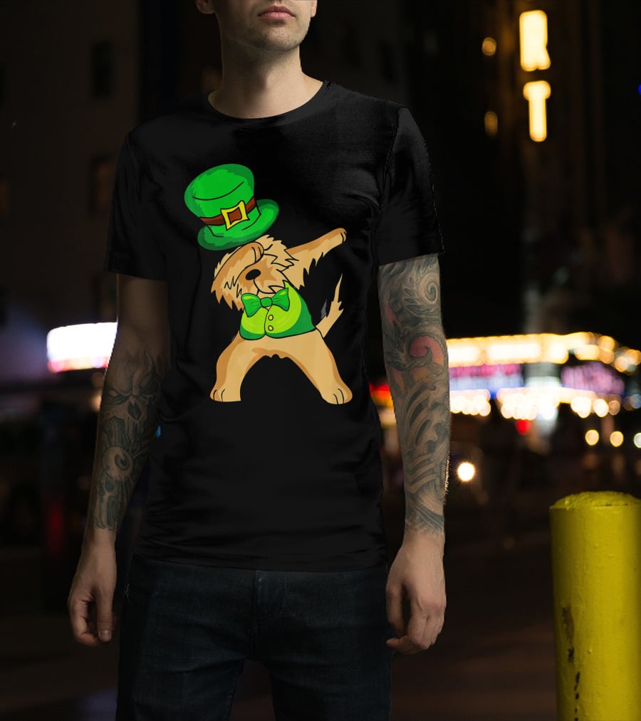 Dabbing Leprechaun Kids Irish Terrier St. Patrick's Day Dog Bow Tie T-Shirt