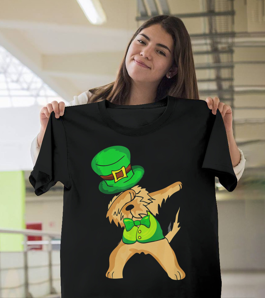 Dabbing Leprechaun Kids Irish Terrier St. Patrick's Day Dog Bow Tie T-Shirt
