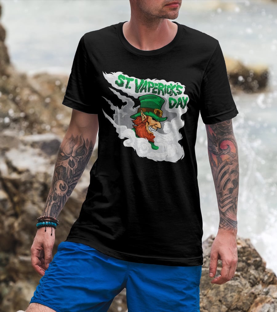 St. Vapericks Day With Vaping Leprechaun And Smoke Swirls T-Shirt