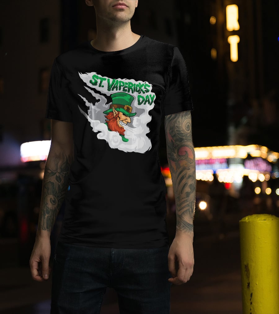 St. Vapericks Day With Vaping Leprechaun And Smoke Swirls T-Shirt