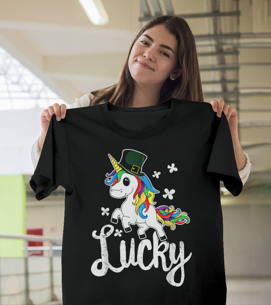 Lucky Unicorn Rainbow Shamrock Hat T-Shirt