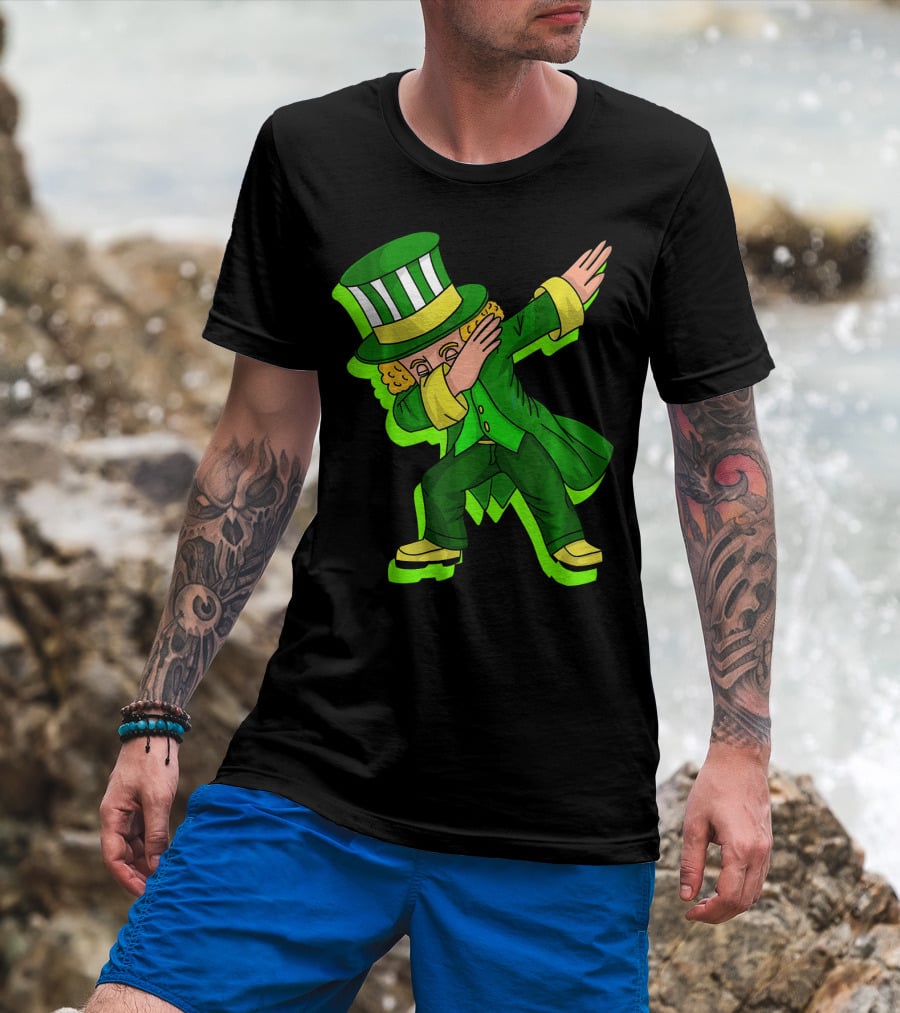 Dabbing Leprechaun With Green Shadow Cut Hat And Coat T-Shirt