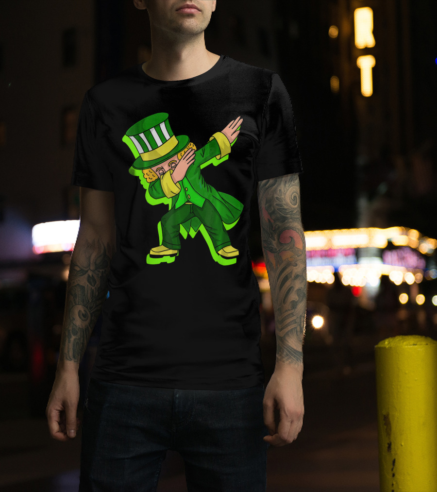 Dabbing Leprechaun With Green Shadow Cut Hat And Coat T-Shirt