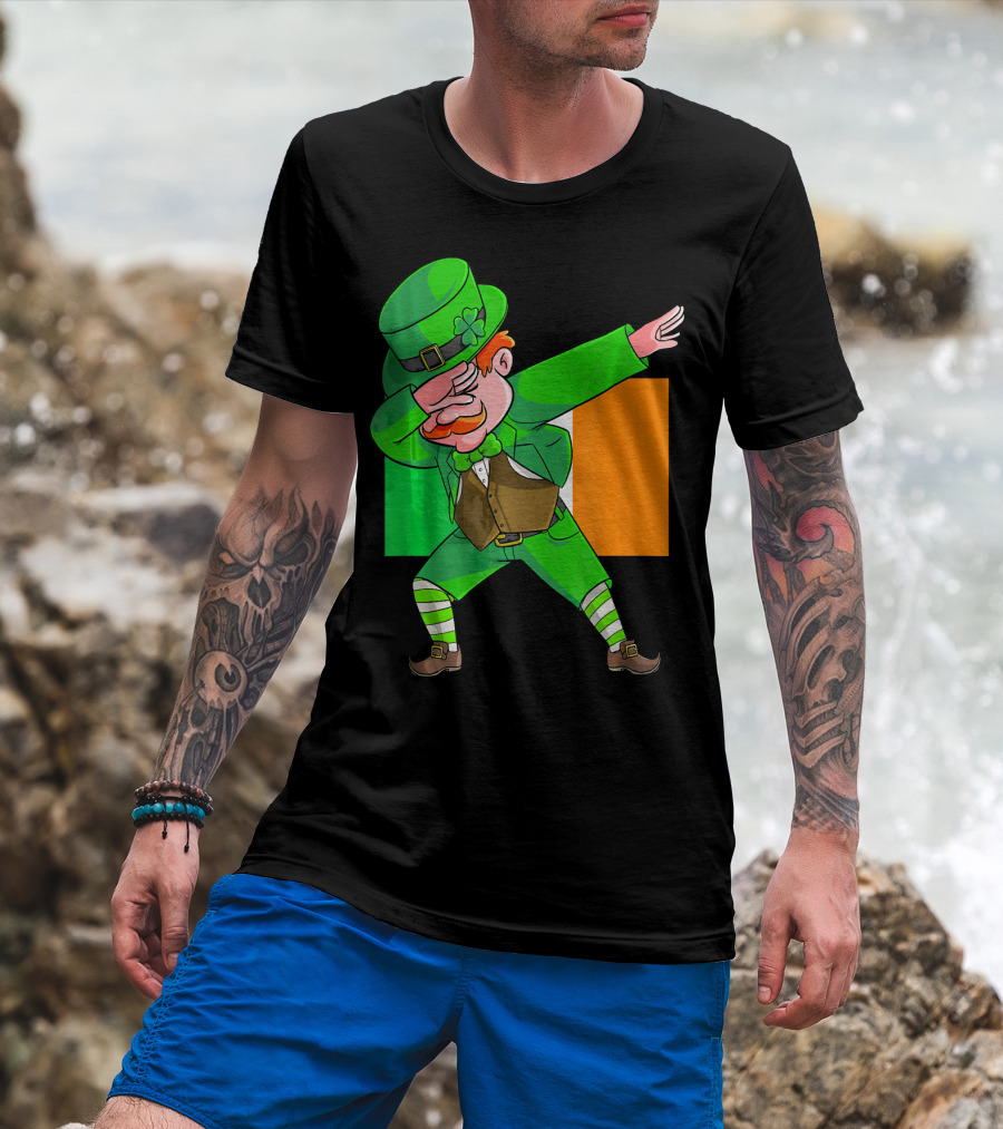 Dabbing Leprechaun Ireland Flag St. Patrick's Day Fun T-Shirt