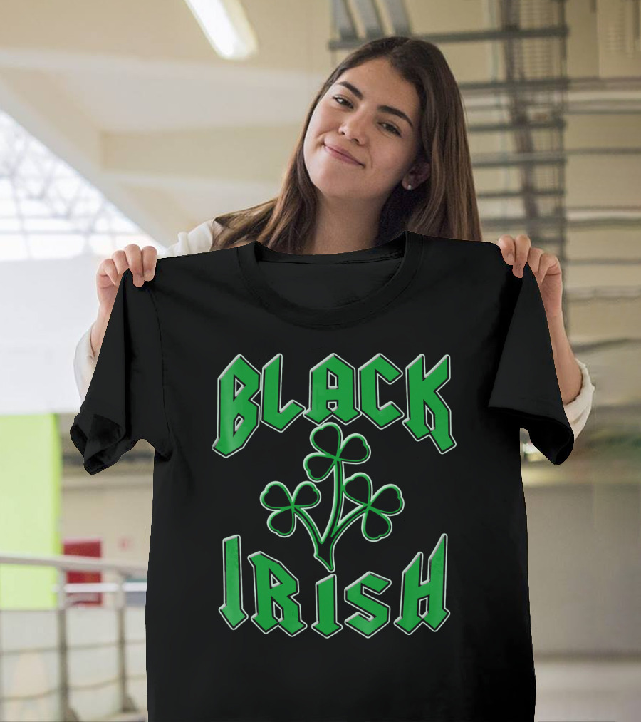 Black Irish Shamrock St Pats Day T-Shirt
