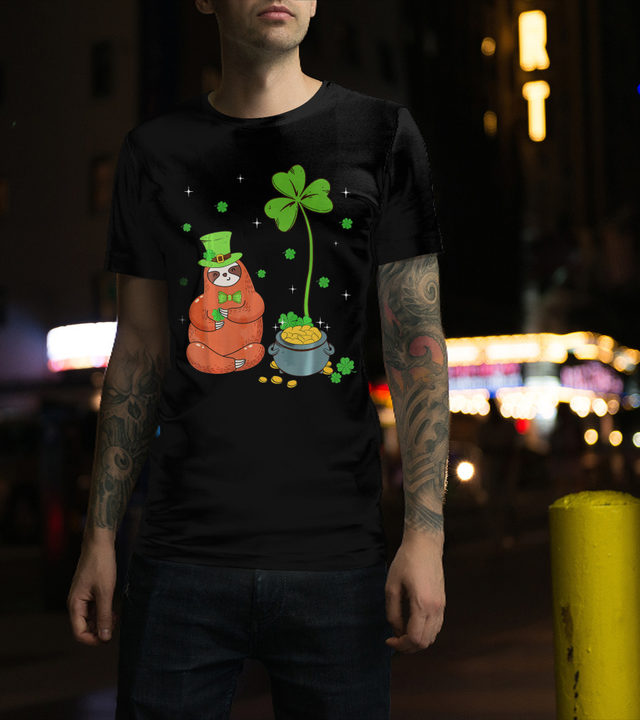 Shamrock Leprechaun Sloth Pot Of Gold St Patricks T-Shirt