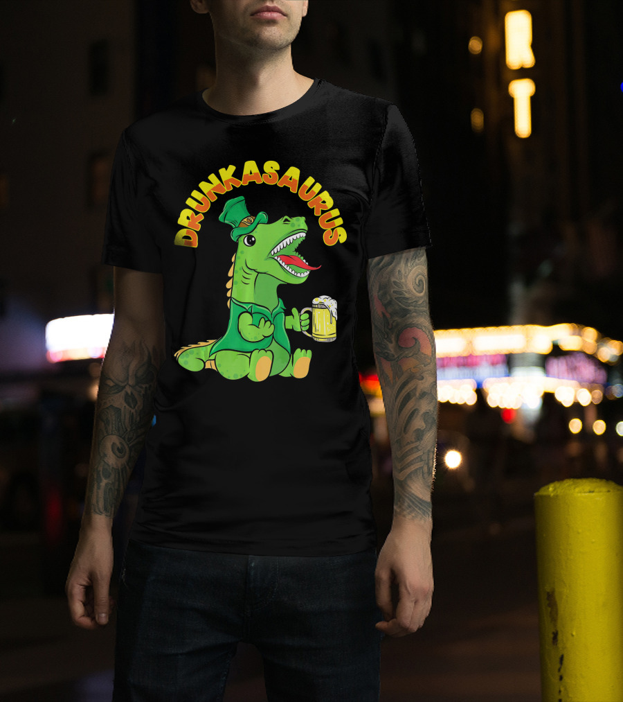Drunkasaurus Leprechaun Dinosaur With Beer Drink T-Shirt