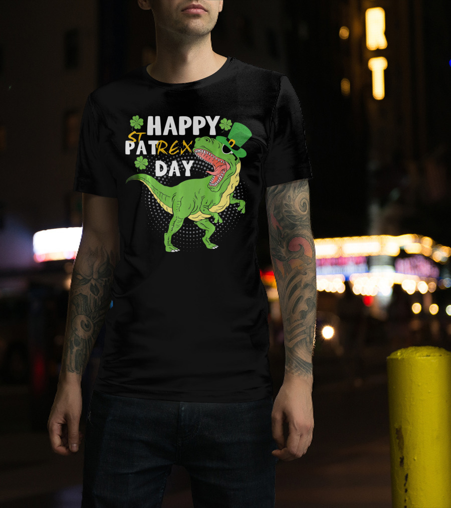 Happy St. Patrex Day Dinosaur With Shamrocks T-Shirt