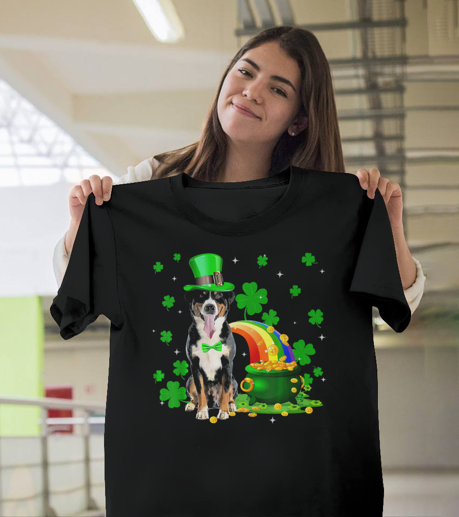 Leprechaun Appenzeller Sennenhund St Patrick's Day Rainbow Pot Of Gold Shamrocks T-Shirt