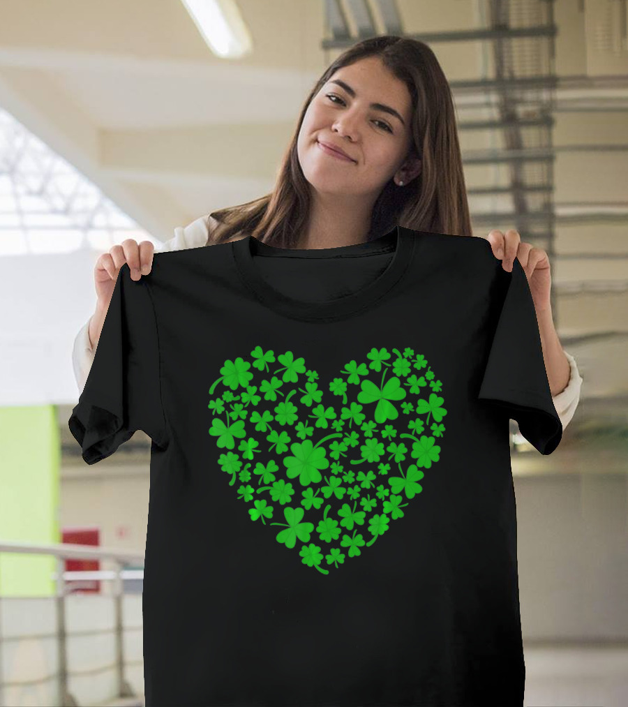 Irish Heart Shape Made of Green Shamrocks T-Shirt
