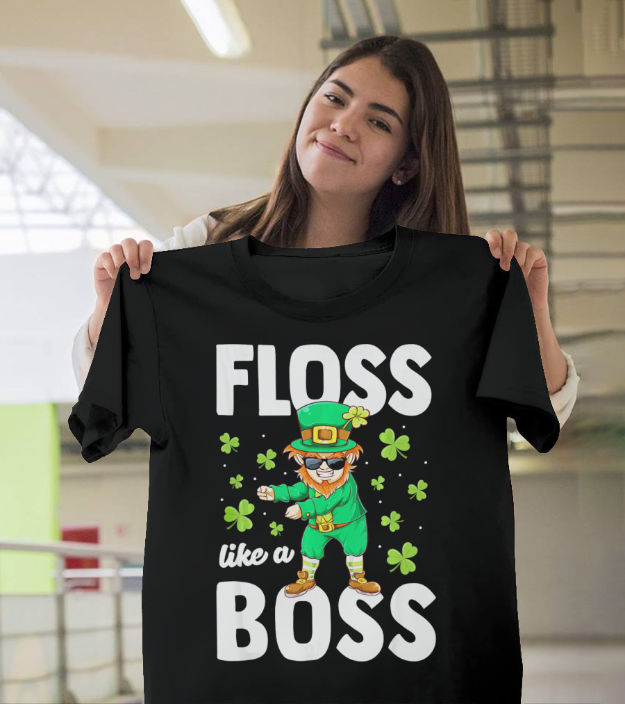 Floss Like a Boss Leprechaun Dance with Shamrocks T-Shirt
