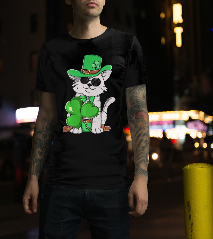 Leprechaun Cat Shamrock Irish St Pat Day Kitty T-Shirt