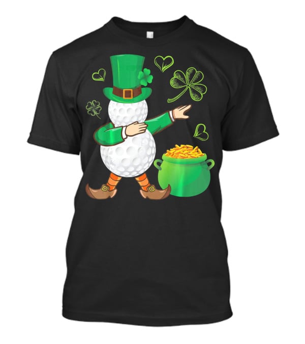 Golf Leprechaun Dabbing With Gold Shamrock And Pot Of Gold T-Shirt