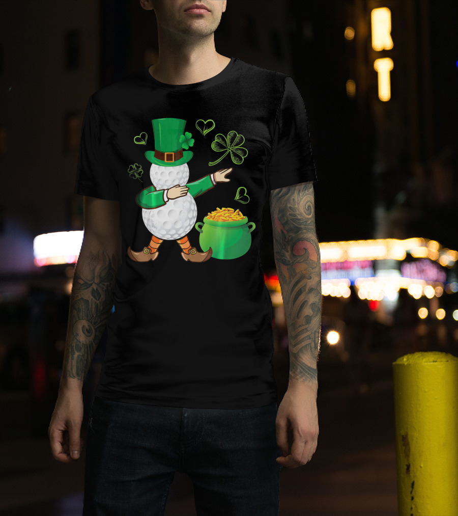 Golf Leprechaun Dabbing With Gold Shamrock And Pot Of Gold T-Shirt