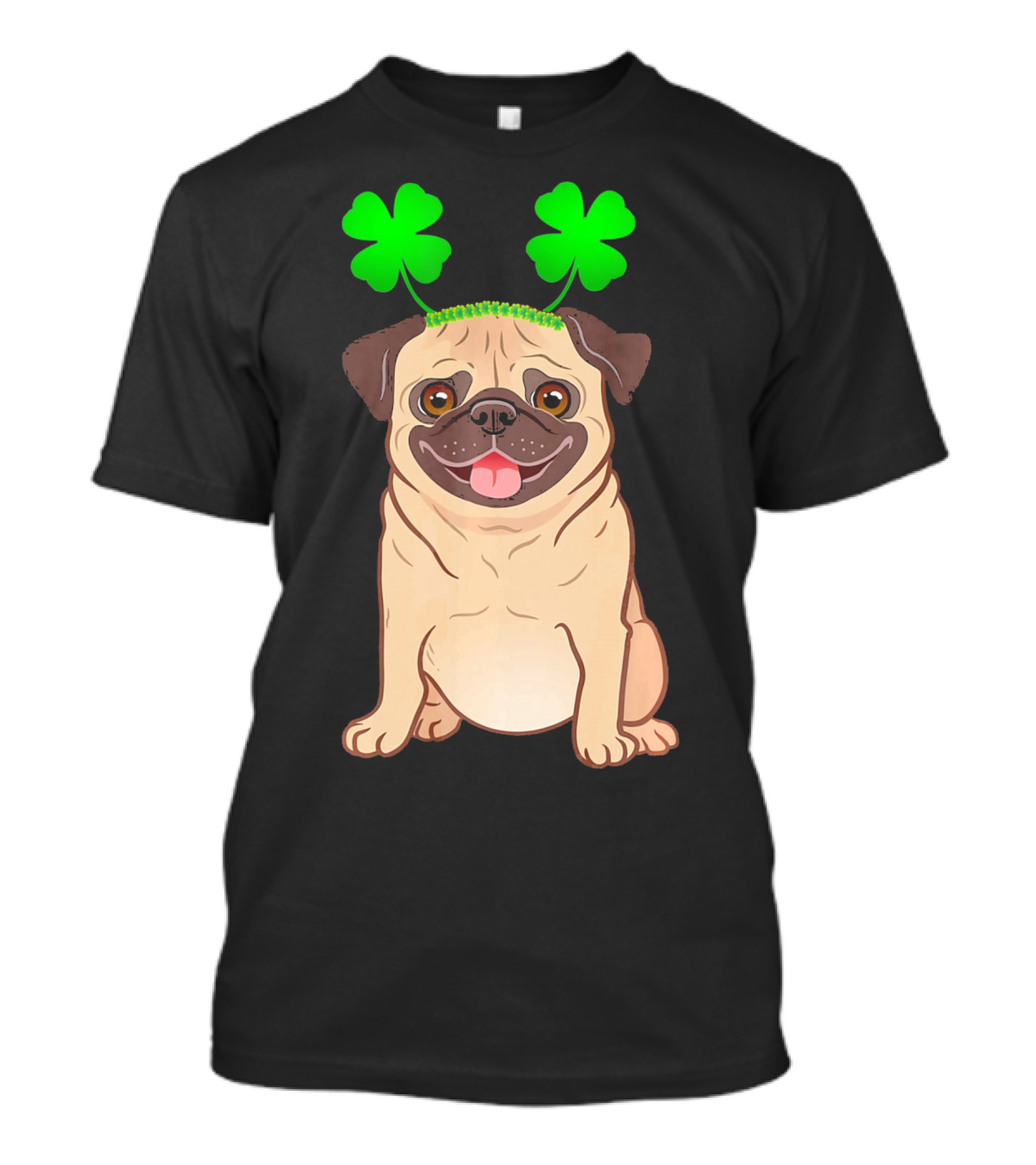 Cute Pug Adorned In Shamrock Headband With Happy Expression T-Shirt