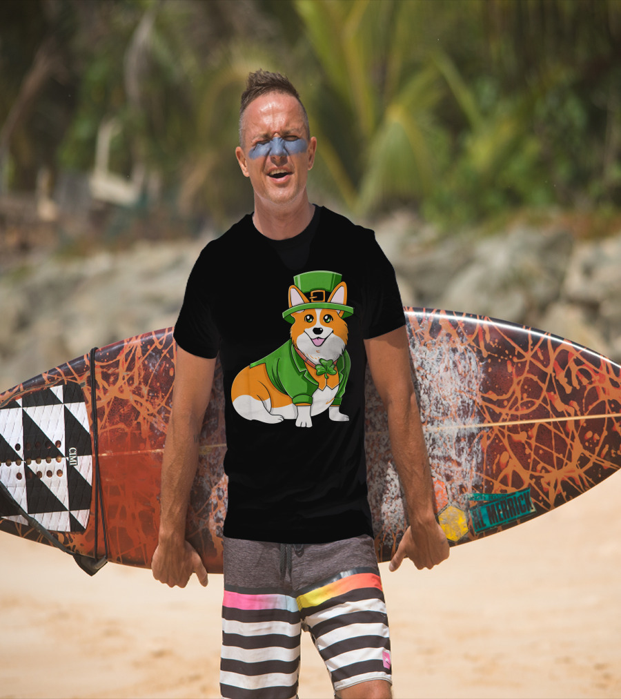 St Patricks Day Corgi Irish Dog In Leprechaun Hat And Green Suit T-Shirt