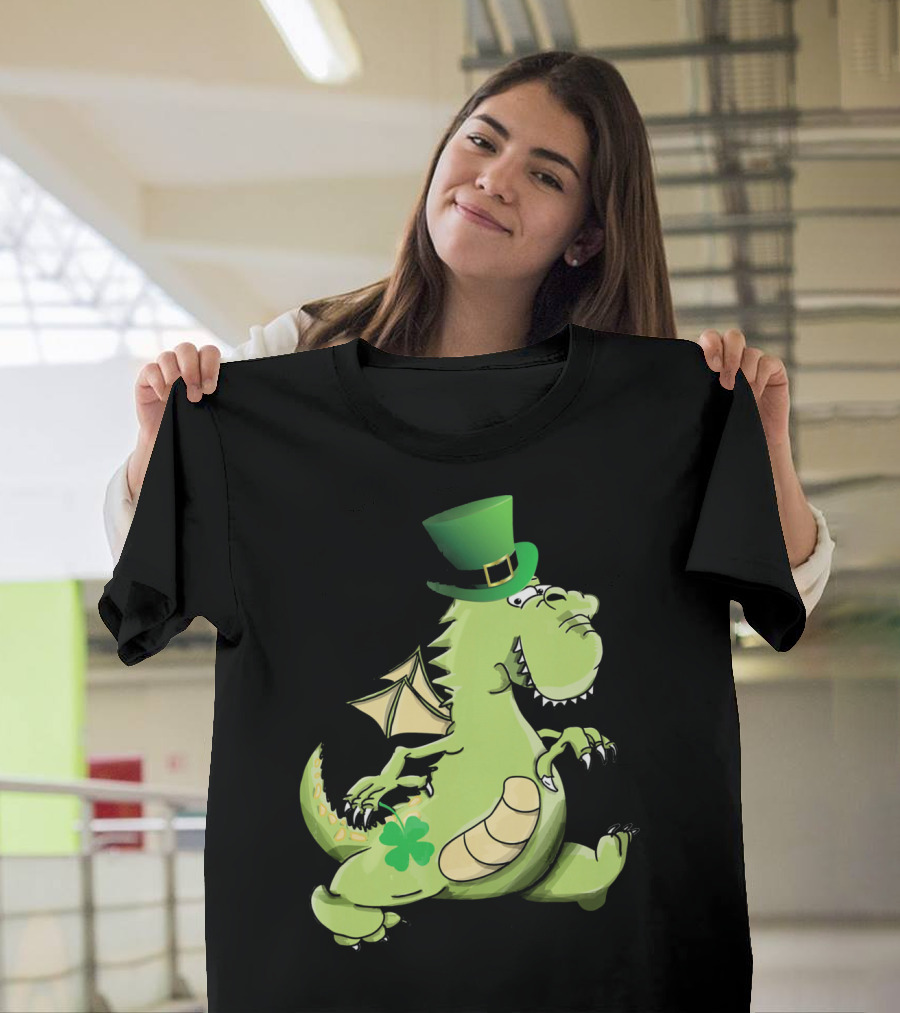 St Patrick's Day Dragon Wearing Leprechaun Hat With Shamrock T-Shirt