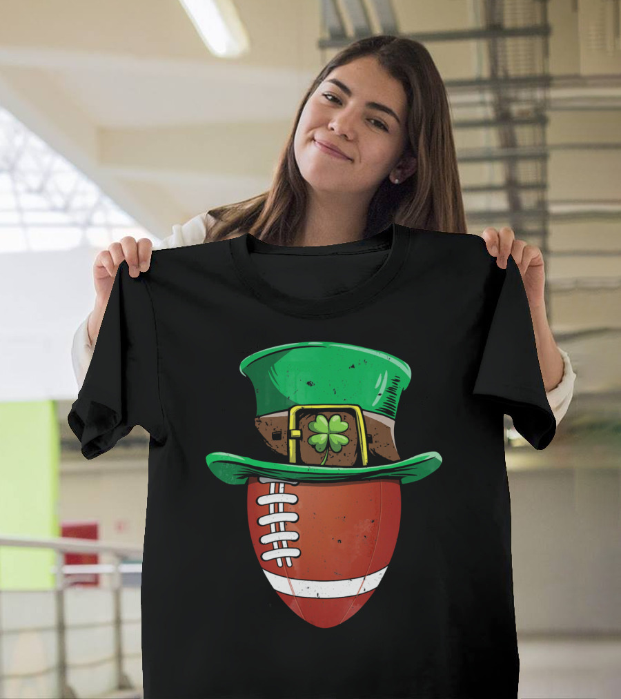Leprechaun Hat Shamrock American Football Ball T-Shirt