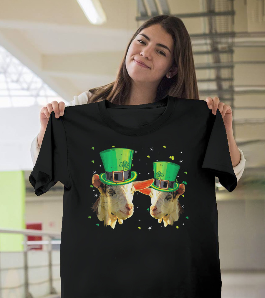 Two Goats in Leprechaun Hats for St Patricks T-Shirt