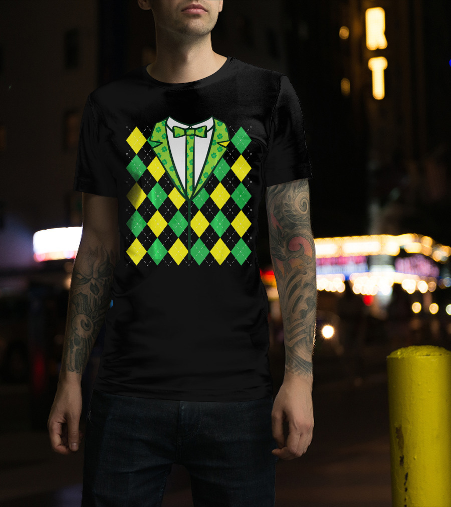 Green Leprechaun Tie Argyle T-Shirt