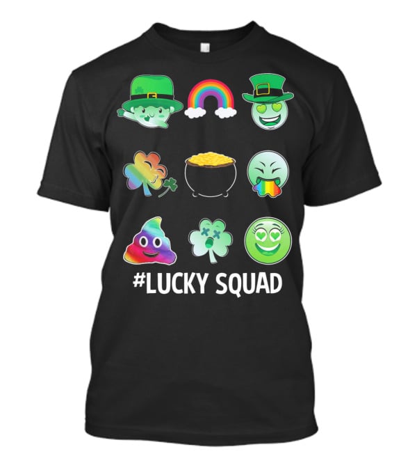 Lucky Squad St. Patricks Day Emoji Rainbow Clover Pot Of Gold T-Shirt